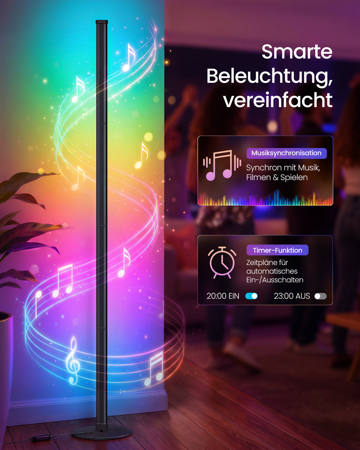 LED-Stehlampe dimmbar – indirektes Stimmungslicht 1200 Lumen – minimalistisches Design