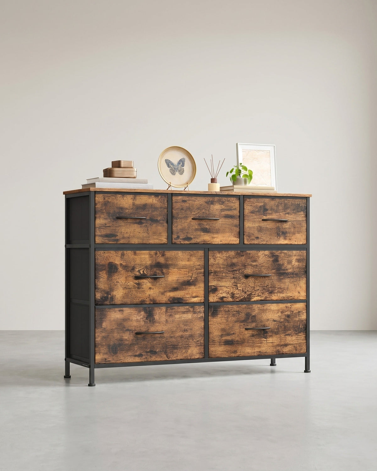 Großes Sideboard Mit 7 Stoffschubladen - Stahlrahmen - Für Schlafzimmer Oder Wohnzimmer