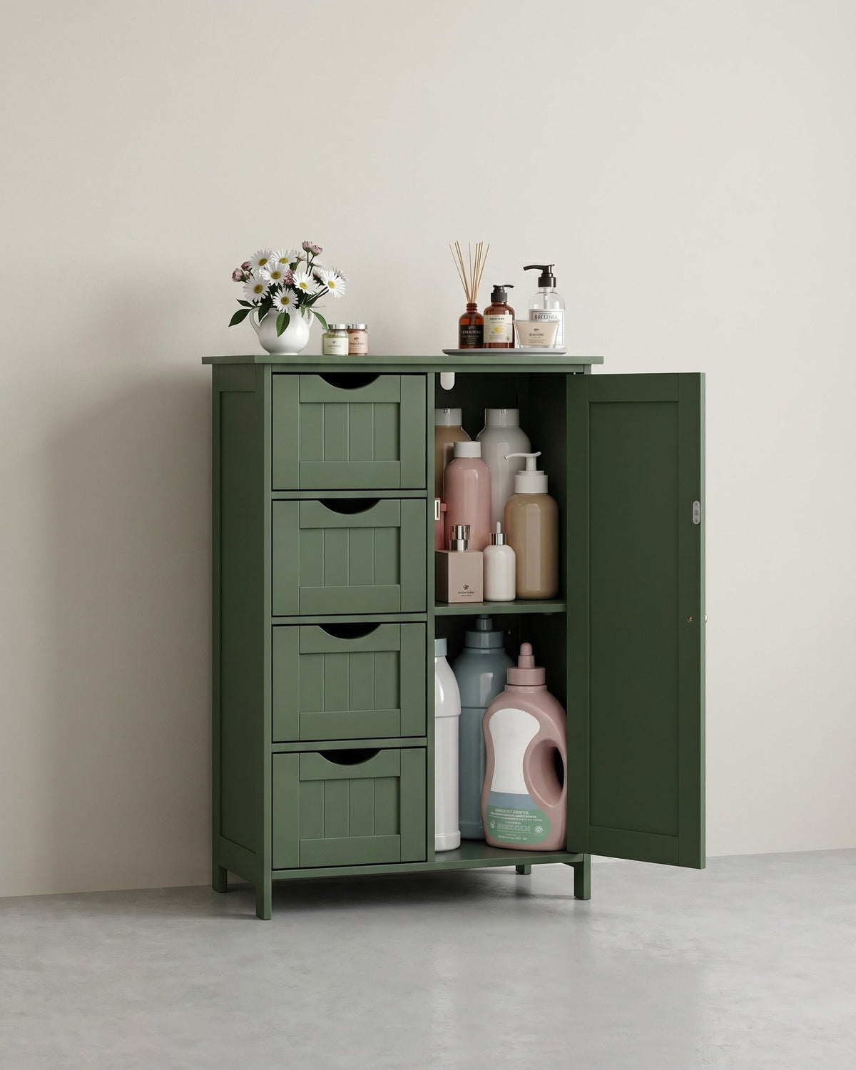 Badezimmerschrank - Kommode - Aufbewahrungsschrank mit Tür und Schubladen - 55 x 30 x 82 cm