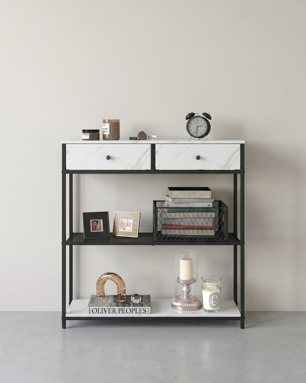 Industrielles Sideboard mit Schubladen – Schmaler Konsolentisch – Schuhregal und Staufächer