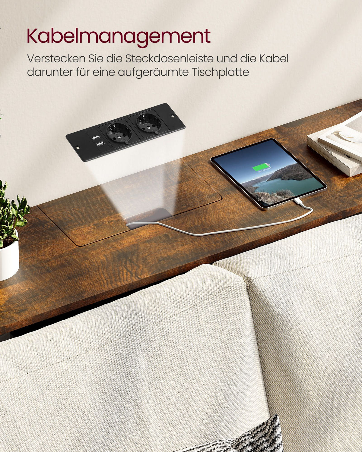 Konsolentisch mit Steckdosen und USB – Industriedesign – 120 cm breit – schick und funktional