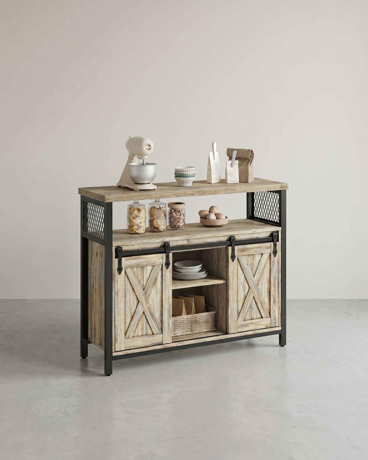 Sideboard mit Schiebetüren - Schrank 100 cm breit - Vintage Braun und Schwarz