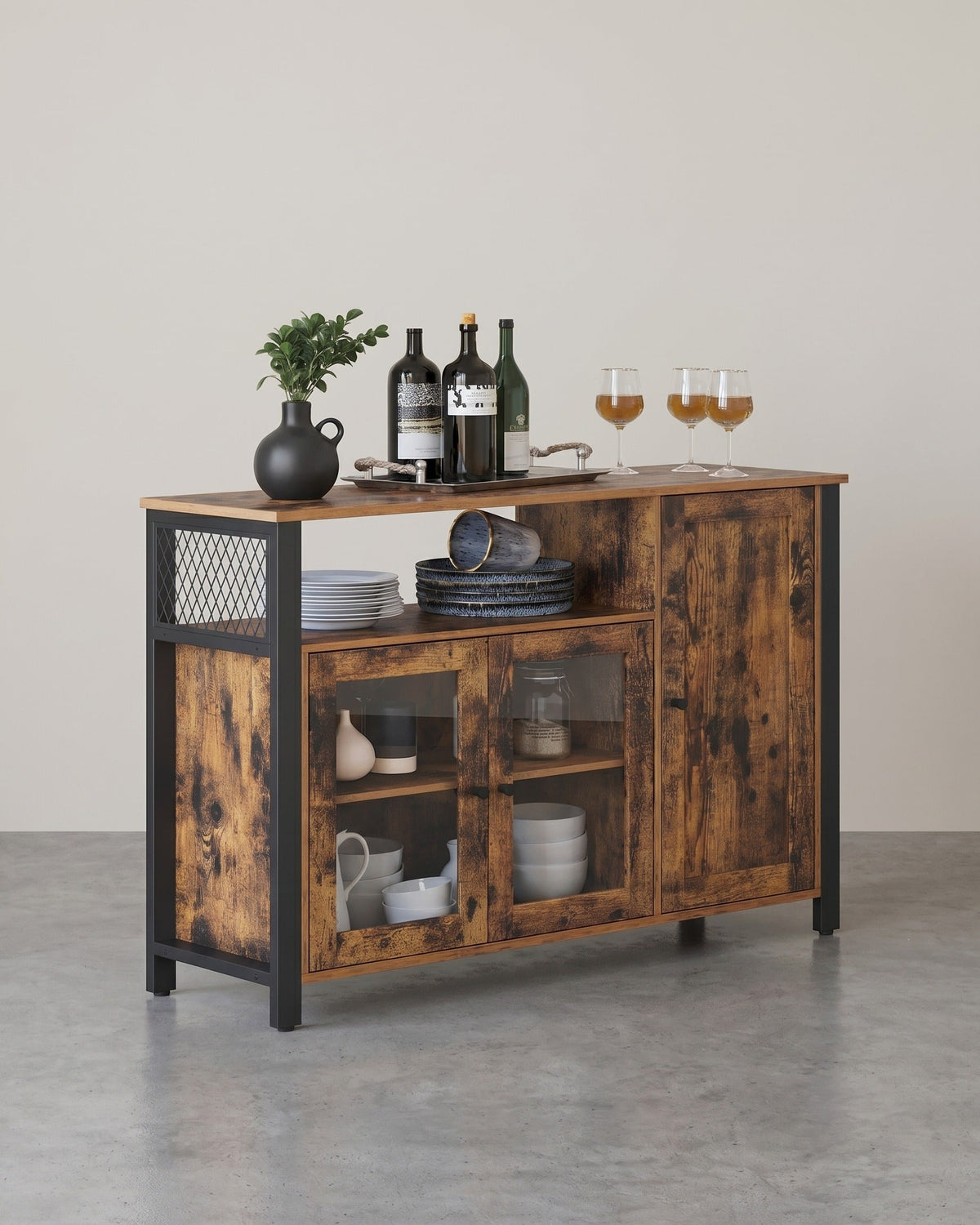 Sideboard – Küchenschrank mit 3 Türen – Aufbewahrungsschrank für Wohnzimmer, Esszimmer oder Küche – Landhausstil – 110 cm breit