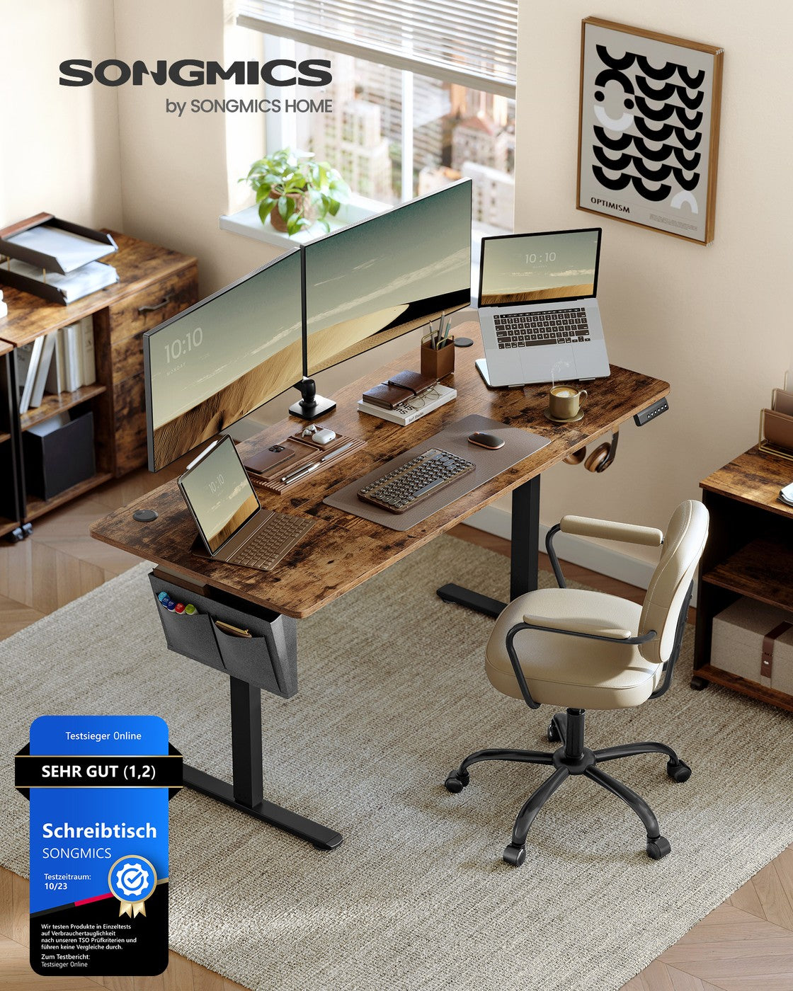 Elektrisch höhenverstellbarer Schreibtisch – 4 Speicherplätze – USB-C-Schnellladefunktion – 120 bis 180 x 80 cm