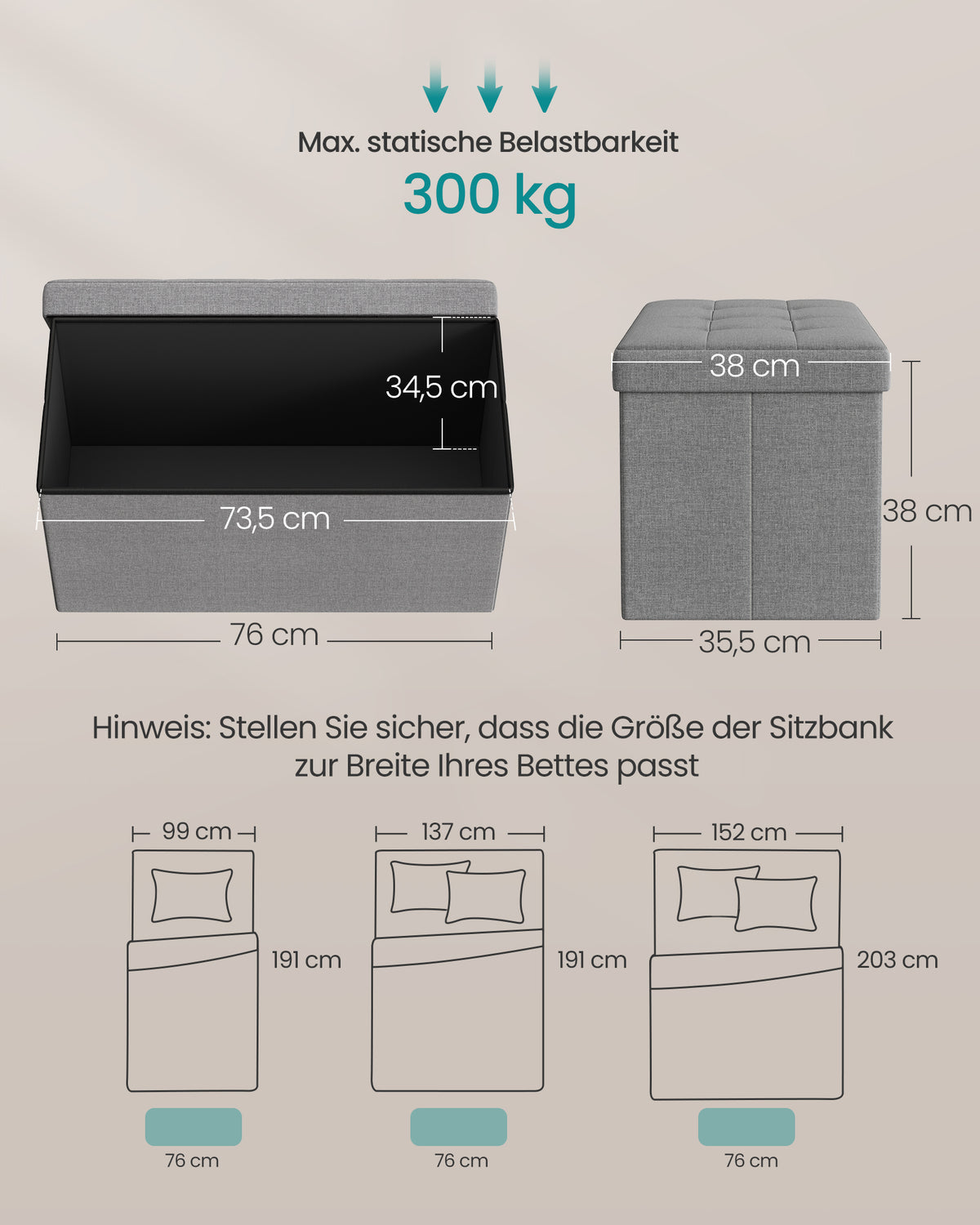 Truhenbank mit Deckel – Bis 300 kg belastbar – Klappbar – Verschiedene Farben & Größen