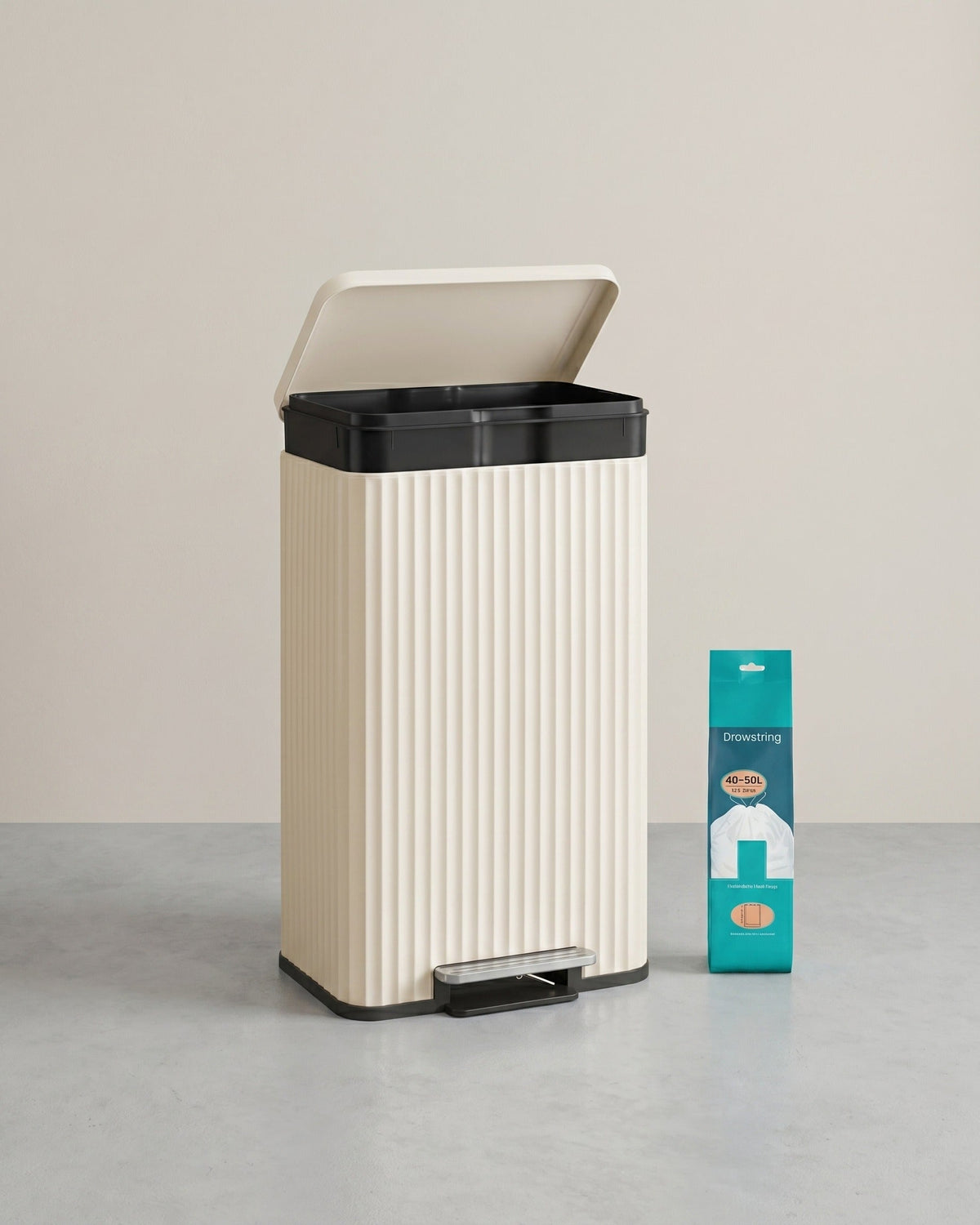 Küchenmülleimer – 50 Liter – Treteimer mit Soft-Close-Deckel – Inneneimer aus Stahl – Inklusive 15 Müllbeuteln