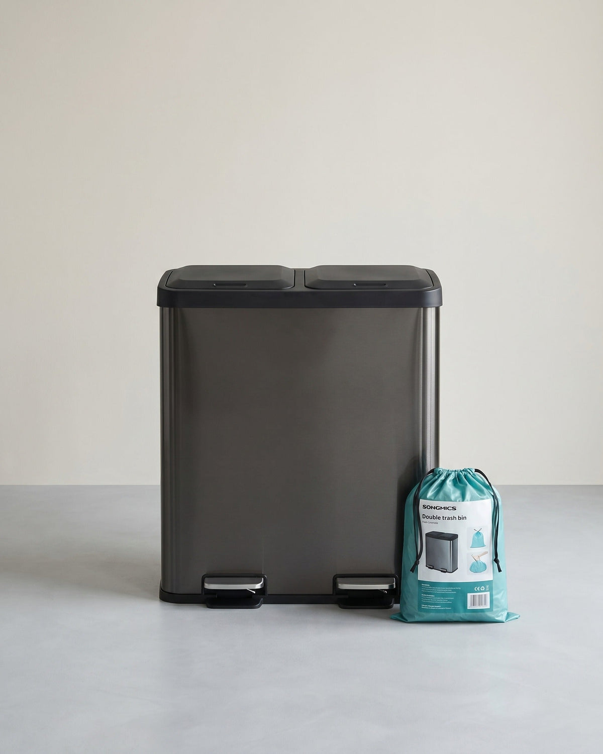 Doppelter Abfalleimer 2 x 30L – Stahl – Mit Pedalen & herausnehmbaren Inneneimern