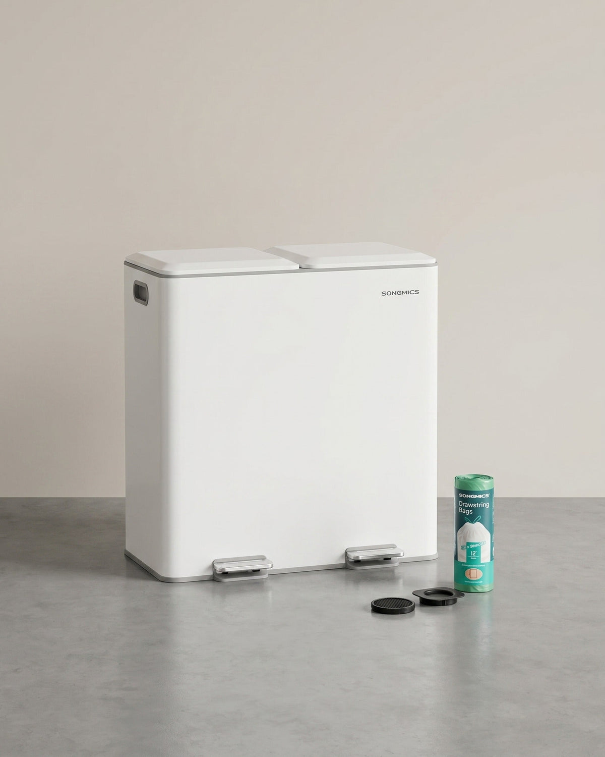 Abfalleimer mit 2 Kammern – Fußpedal – Deckel mit Soft-Close-Funktion – Geruchsfilter – 2 x 30 l – Stahl