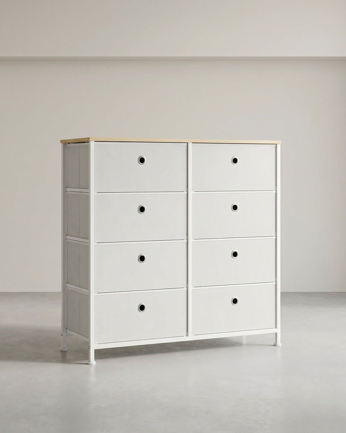 Schuhaufbewahrung – Aufbewahrungsschrank – Metallrahmen – 8 Stoffschubladen – Tischplatte – MDF und Stahl – 30 x 80 x 81,5 cm – 11,5 kg