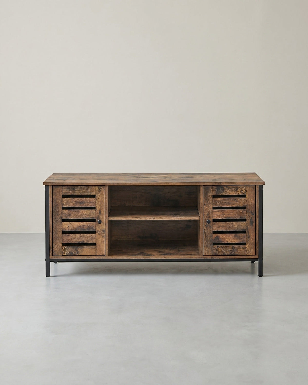 Vintage-TV-Schrank mit Lamellentüren - Fernsehschrank mit Stauraum - verstellbares Regal