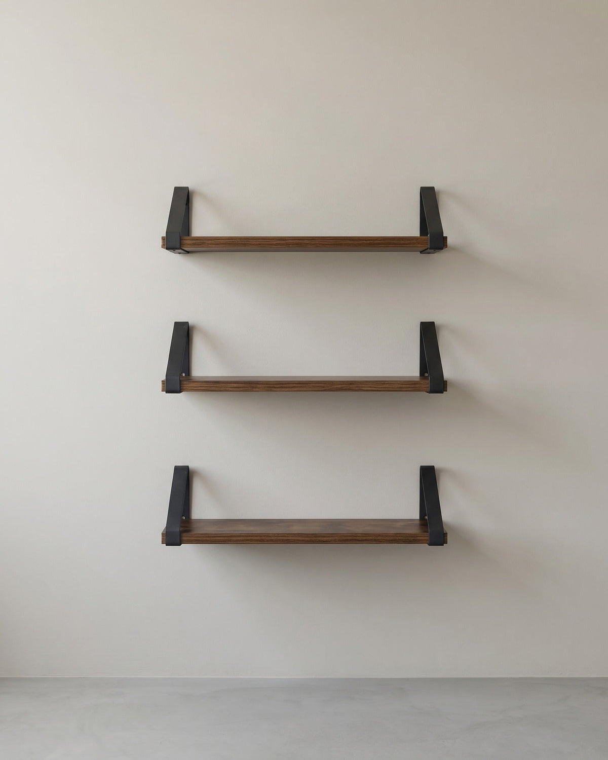 Wandregale 3er-Set – Schwebendes Wandregal im Industriestil – Holzoptik mit Metallhalterungen – Für Wohnzimmer, Bad oder Küche – Rustikales Braun