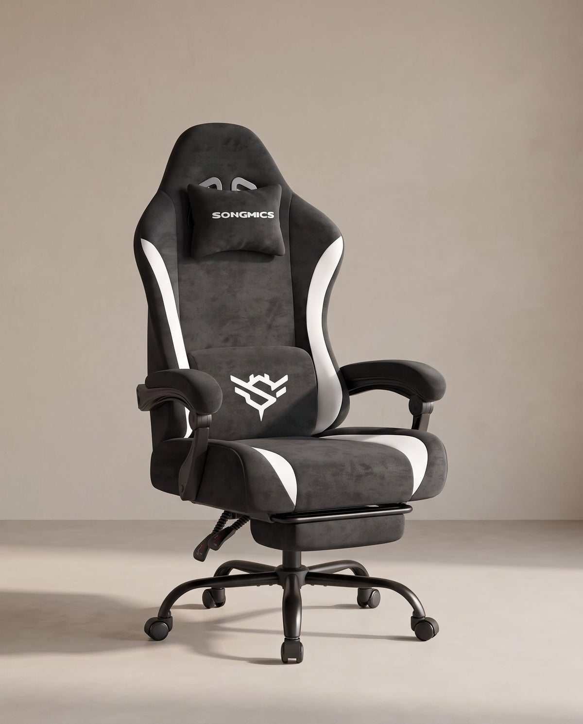 Gaming-Stuhl mit Fußstütze - Kunstwildleder mit Kopfstütze und Lendenkissen - Bis 135° Neigbar