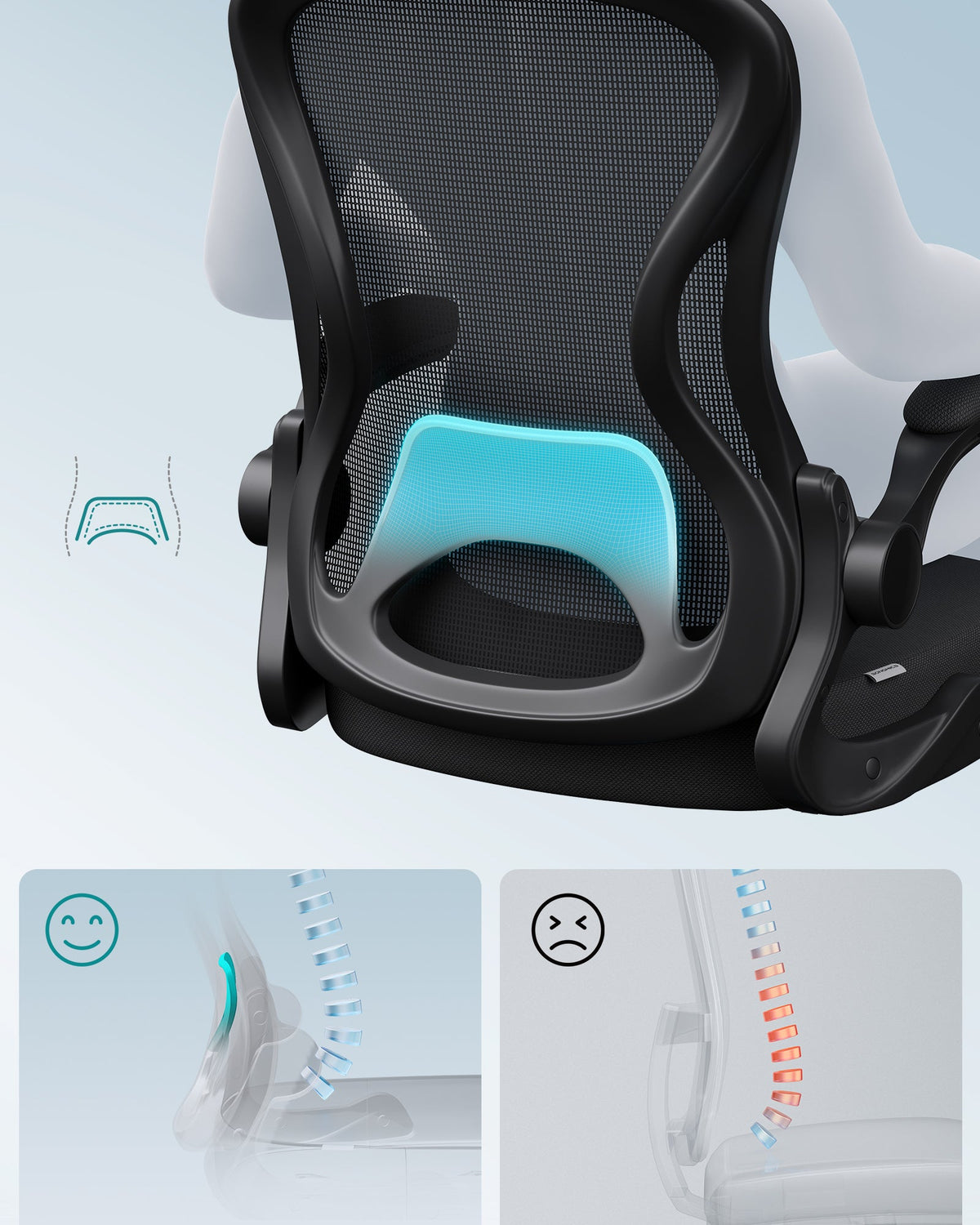 Ergonomischer Bürostuhl – Höhenverstellbar – Klappbare Armlehnen – Atmungsaktives Netzgewebe