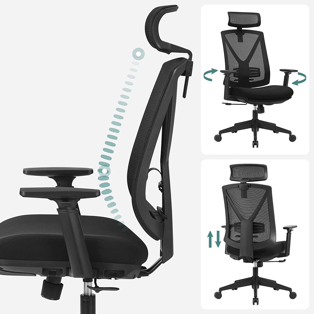 Ergonomischer Bürostuhl mit Fußstütze – Netzrückenlehne – verstellbare Lordosenstütze und Kopfstütze – 150 kg belastbar