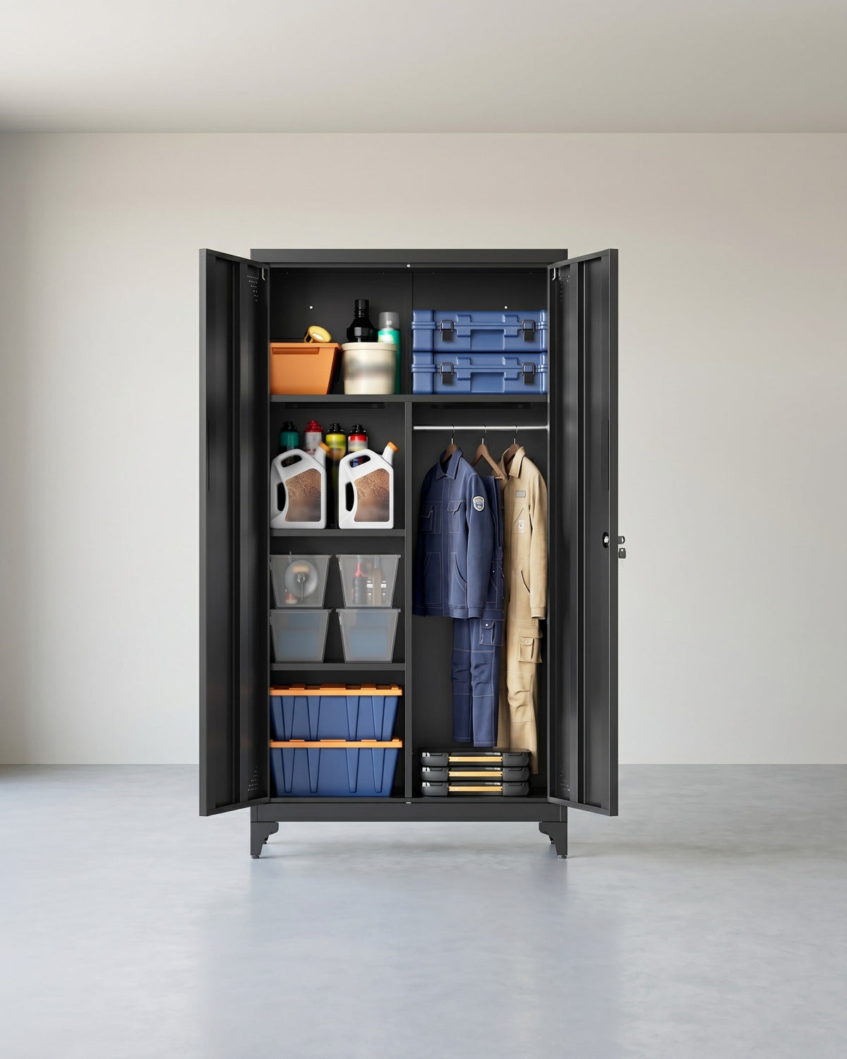 Stahlschrank – Mit Kleiderstange und Regalböden – Abschließbar – Multifunktionaler Schrank