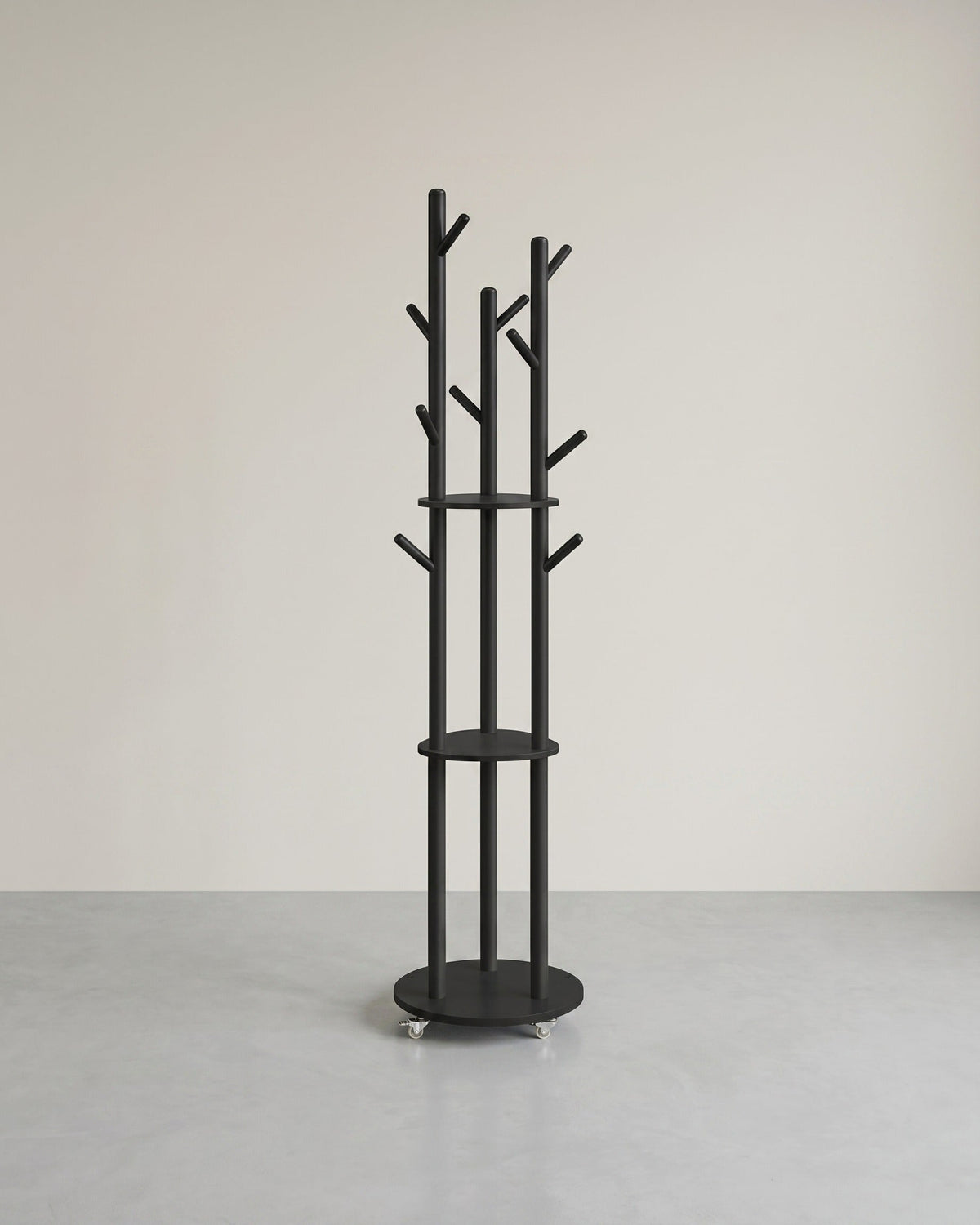 Standgarderobe mit Massivholzregalen und Haken - Mit Rädern