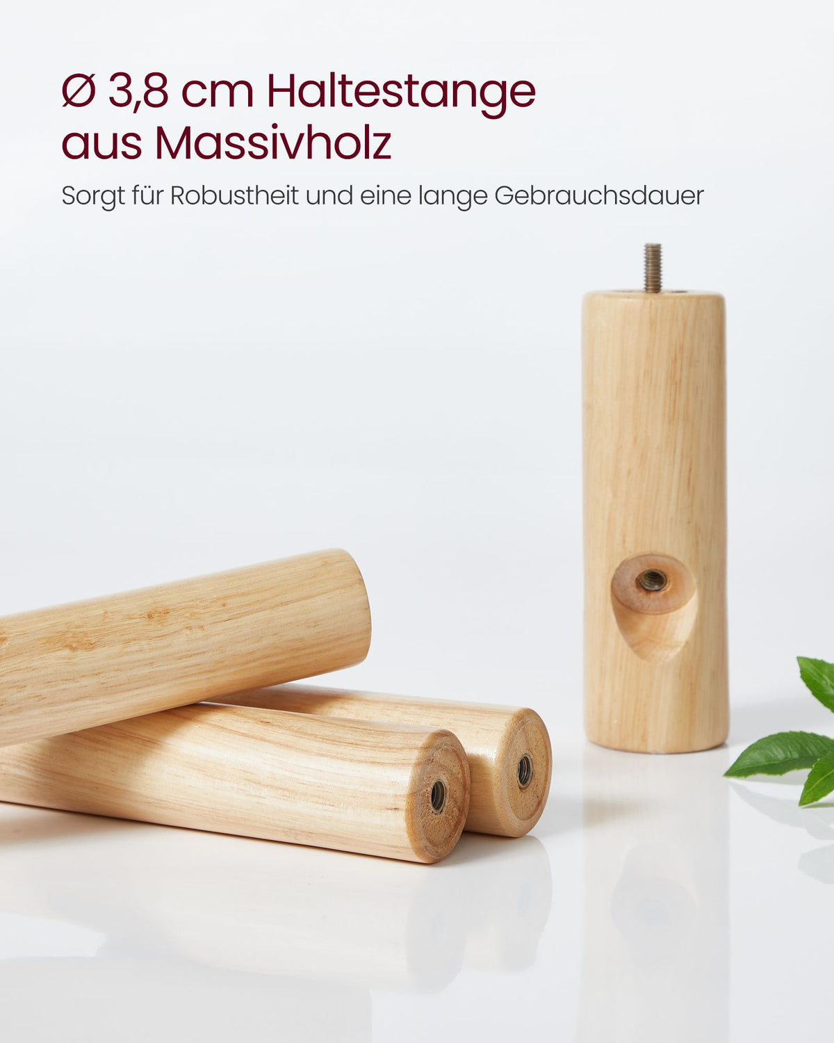 Freistehender Garderobenständer – Verstellbar – 8 Haken – Massivholz – 47 x 47 x 175 cm – Weiß