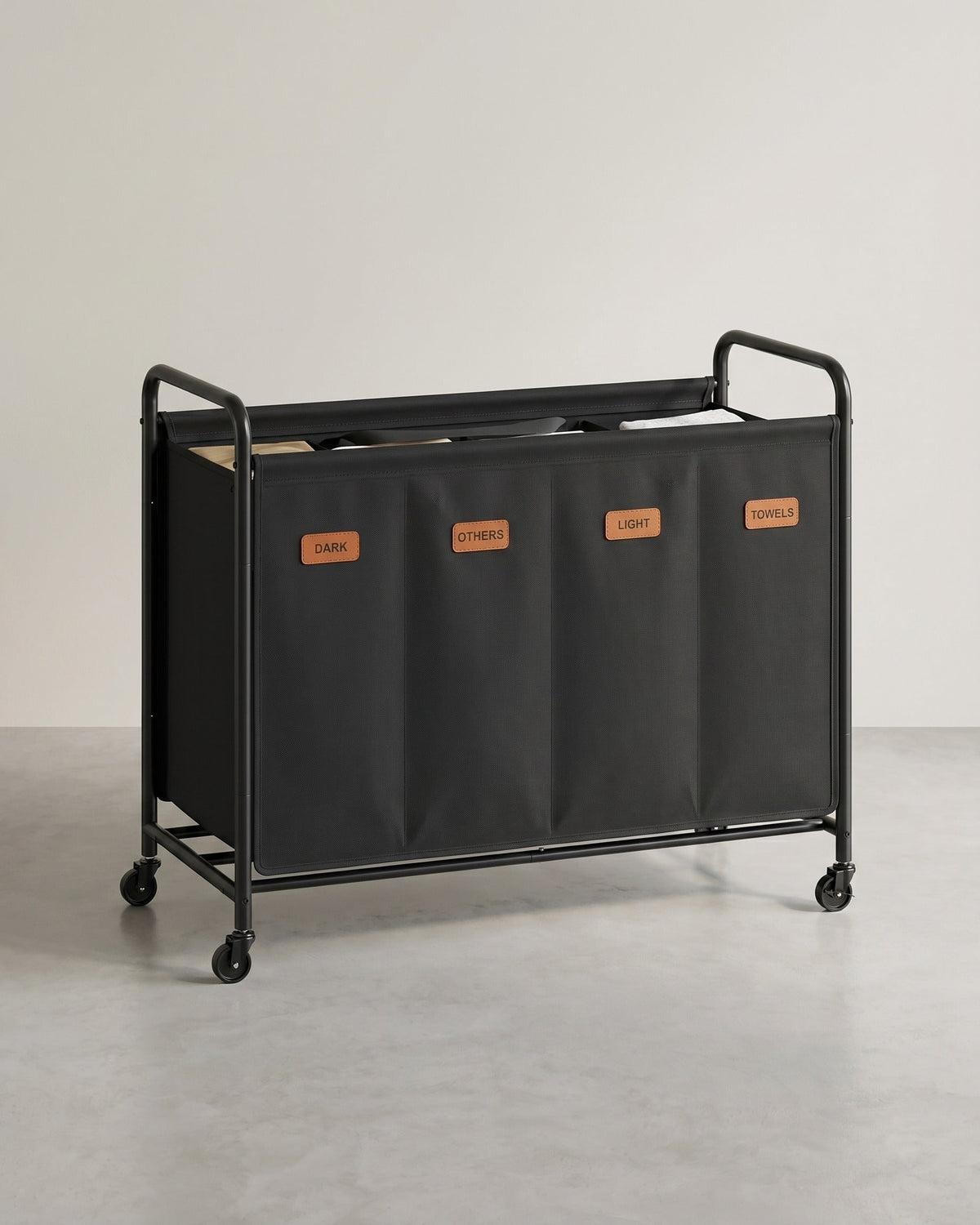 Wäschesortierer auf Rädern – 2 Fächer – Mit Griffen, Etiketten und Deckel – 140/170/200 Liter