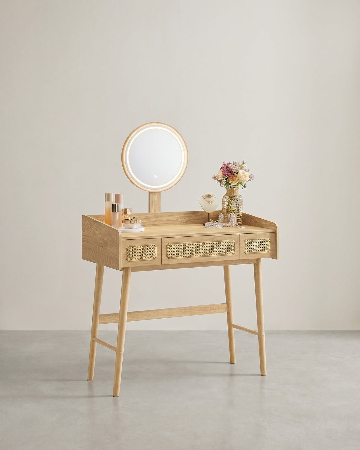 Schminktisch mit Spiegel und Beleuchtung – Bohemian Design – 90 cm breit – BOHO Kollektion