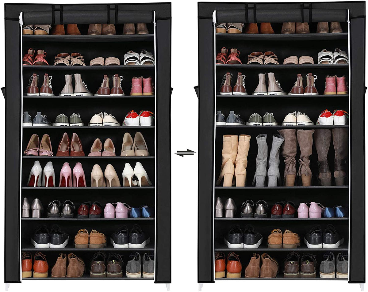 Schuhschrank mit Stoffbezug – 10 Ebenen – Für 45 Paar Schuhe – Mit Reißverschlusstür und Seiten