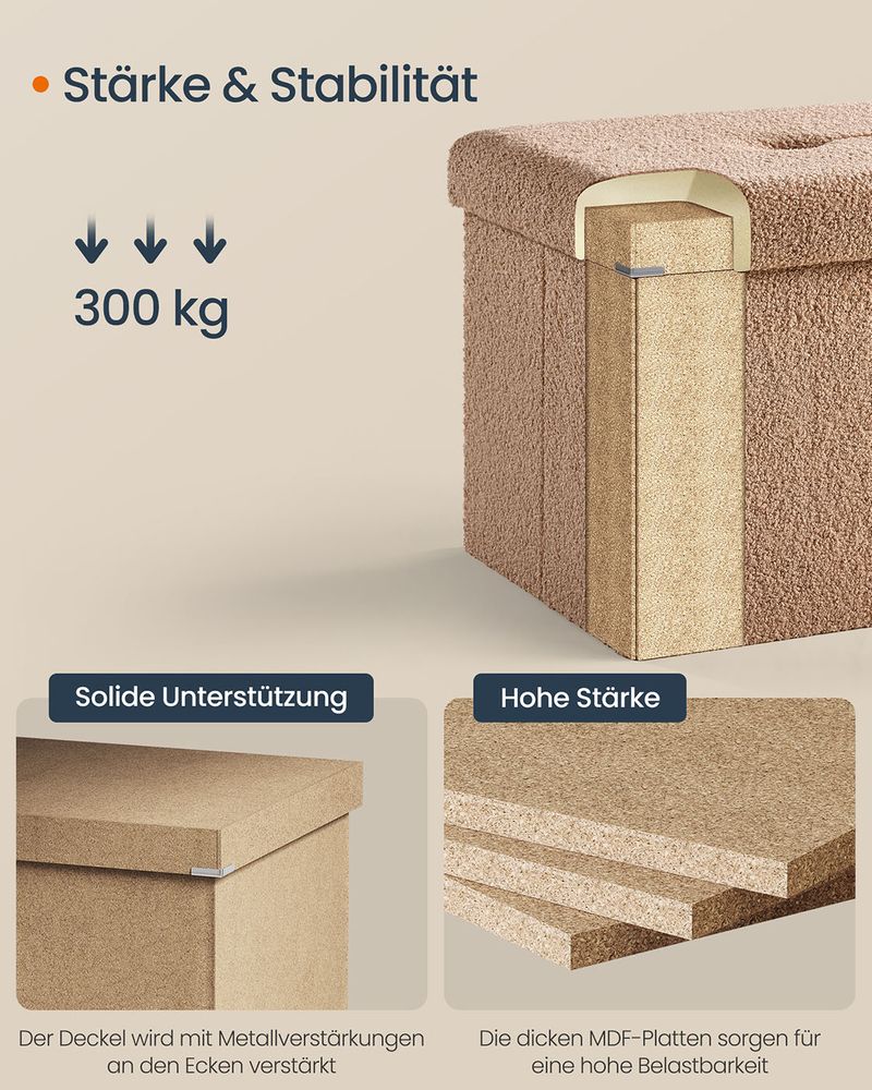 Sitzbank mit Stauraum 131 L – Sitzhocker / Truhenbank – faltbar – belastbar bis 300 kg für Wohn- & Schlafzimmer