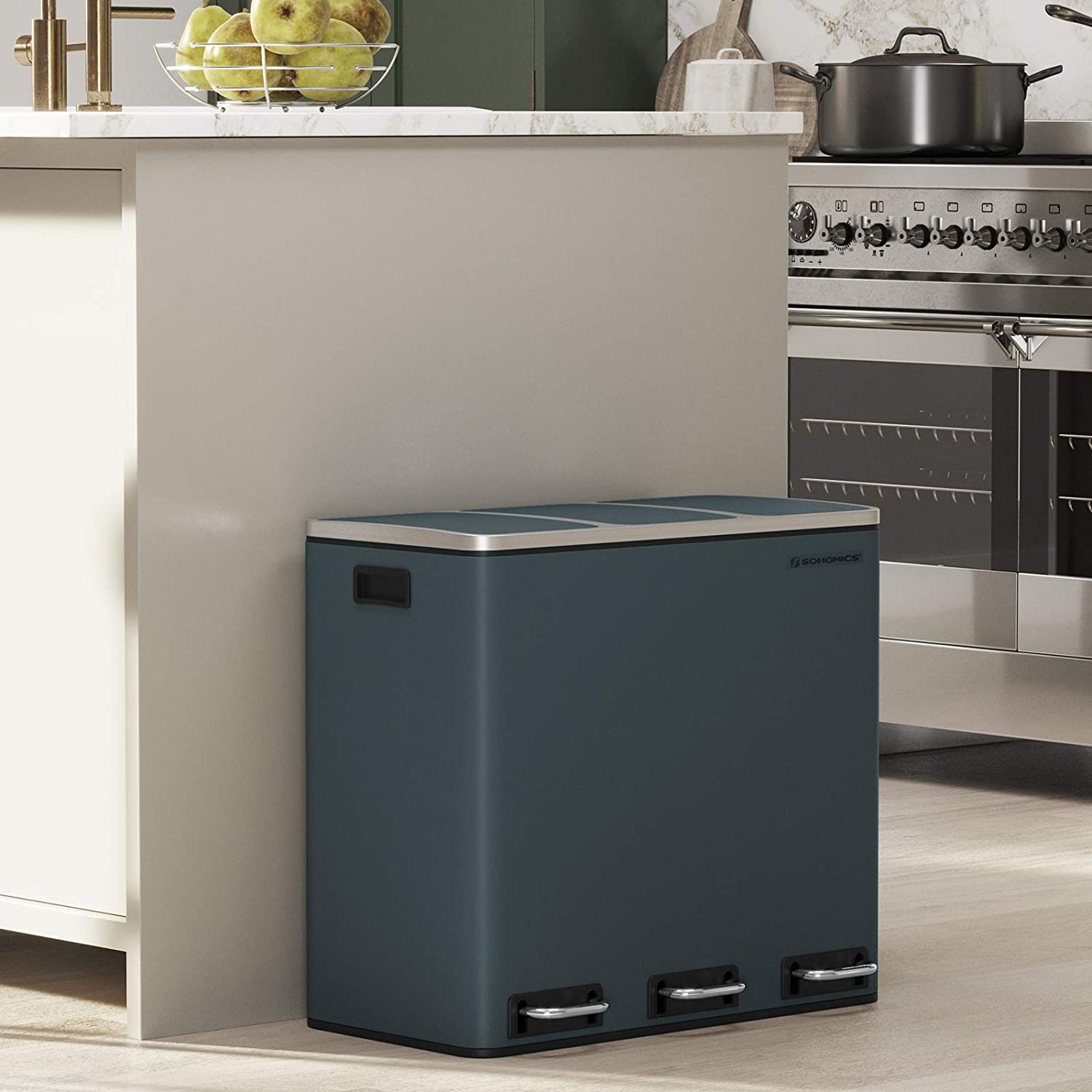Mülltrennung Mülleimer 54 L - Mit Pedal Und 3 Innenbehältern - Für Küche