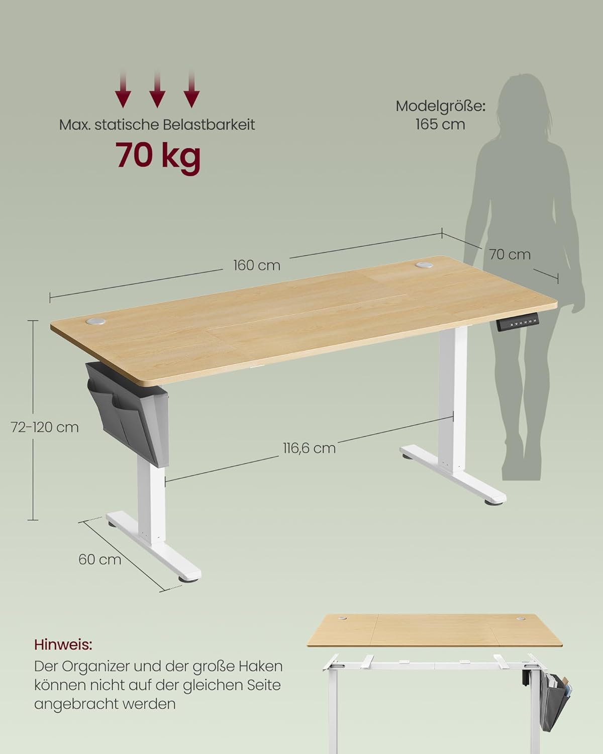 Combi+ Elektrisch höhenverstellbarer Schreibtisch + ergonomischer Bürostuhl – Komplettes Arbeitsplatz-Set – 120 x 60 bis 180 x 80 cm – USB-C-Schnellladegerät