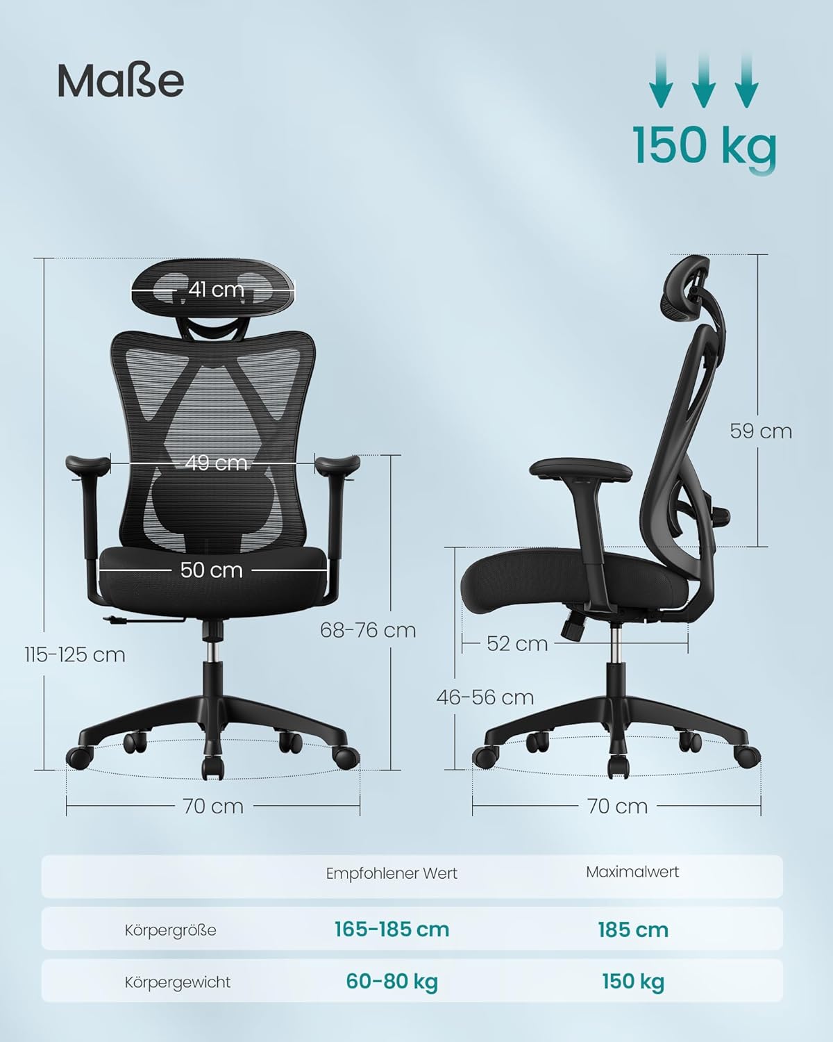 Combi+ Elektrisch höhenverstellbarer Schreibtisch + ergonomischer Bürostuhl – Komplettes Arbeitsplatz-Set – 120 x 60 bis 180 x 80 cm – USB-C-Schnellladegerät