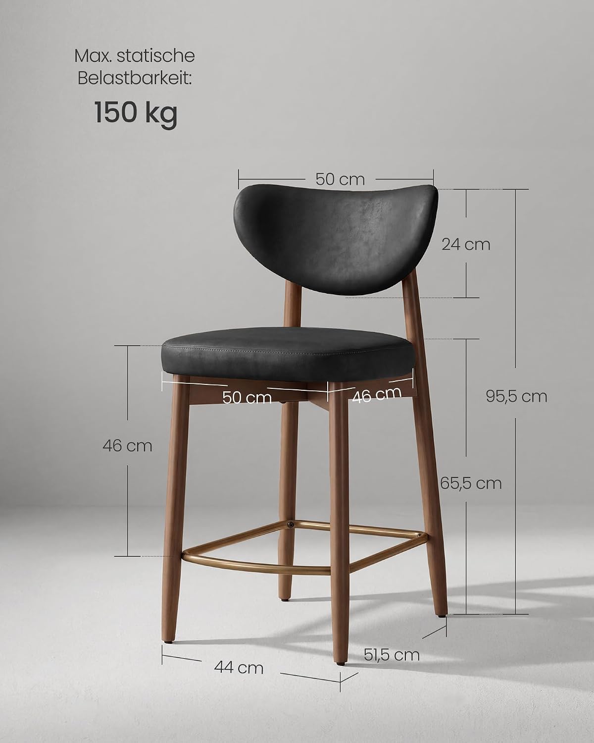 2er-Set Barhocker Mit Rückenlehne - PU-Leder Mit Massiven Holzbeinen - Extra Dickes Sitzkissen