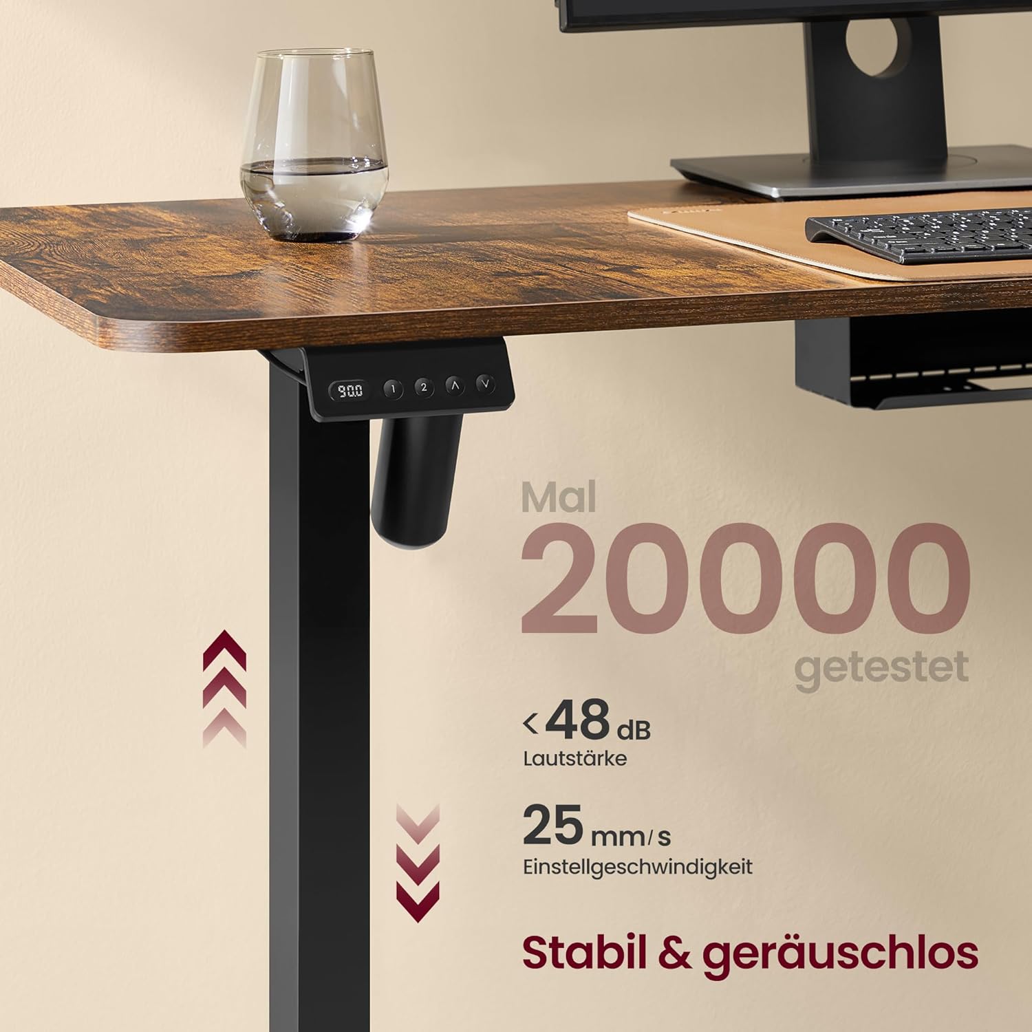 Elektrisch verstellbarer Eckschreibtisch – L-Form – 140 x 160 cm – Integrierte Steckdose und USB – Memory-Funktion – 72-120 cm Höhe