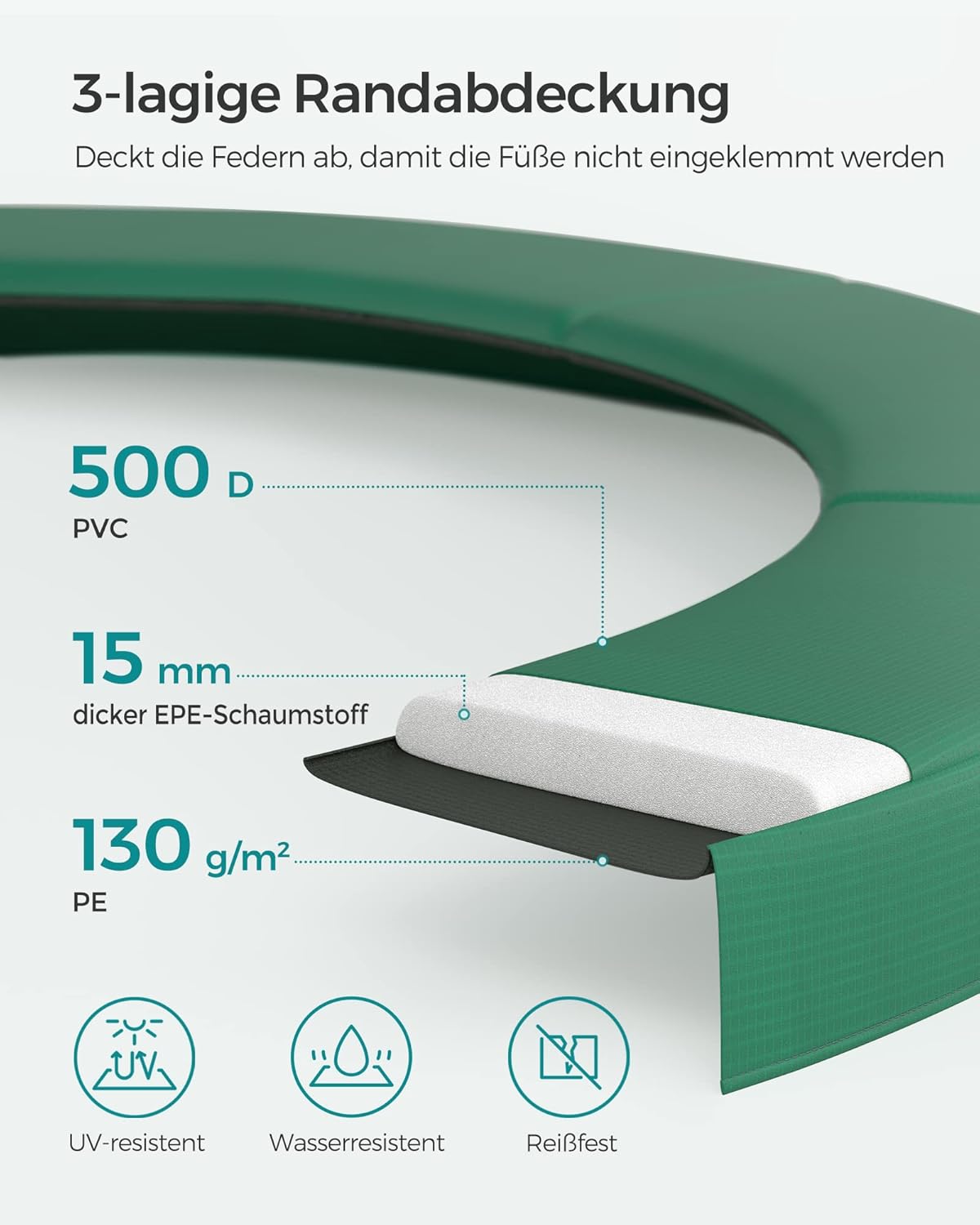 Gartentrampolin – 305 cm – Mit Sicherheitsnetz, Leiter und Randabdeckung – TÜV Rheinland-zertifiziert – Sicherer Sprungspaß