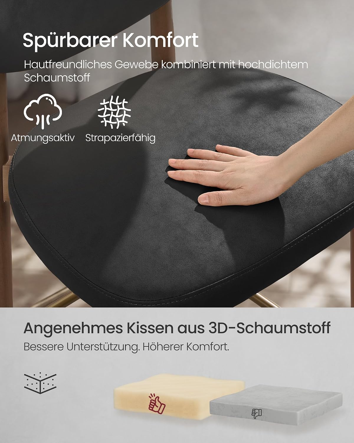 2er-Set Barhocker Mit Rückenlehne - PU-Leder Mit Massiven Holzbeinen - Extra Dickes Sitzkissen
