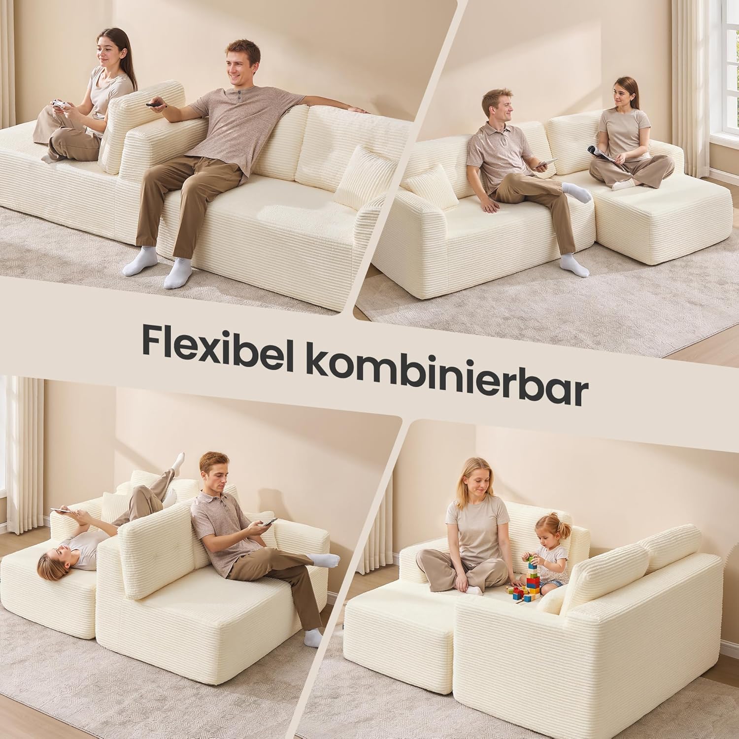 Ecksofa – Modulares Schlafsofa – 244 cm breit – mit Chaiselongue rechts