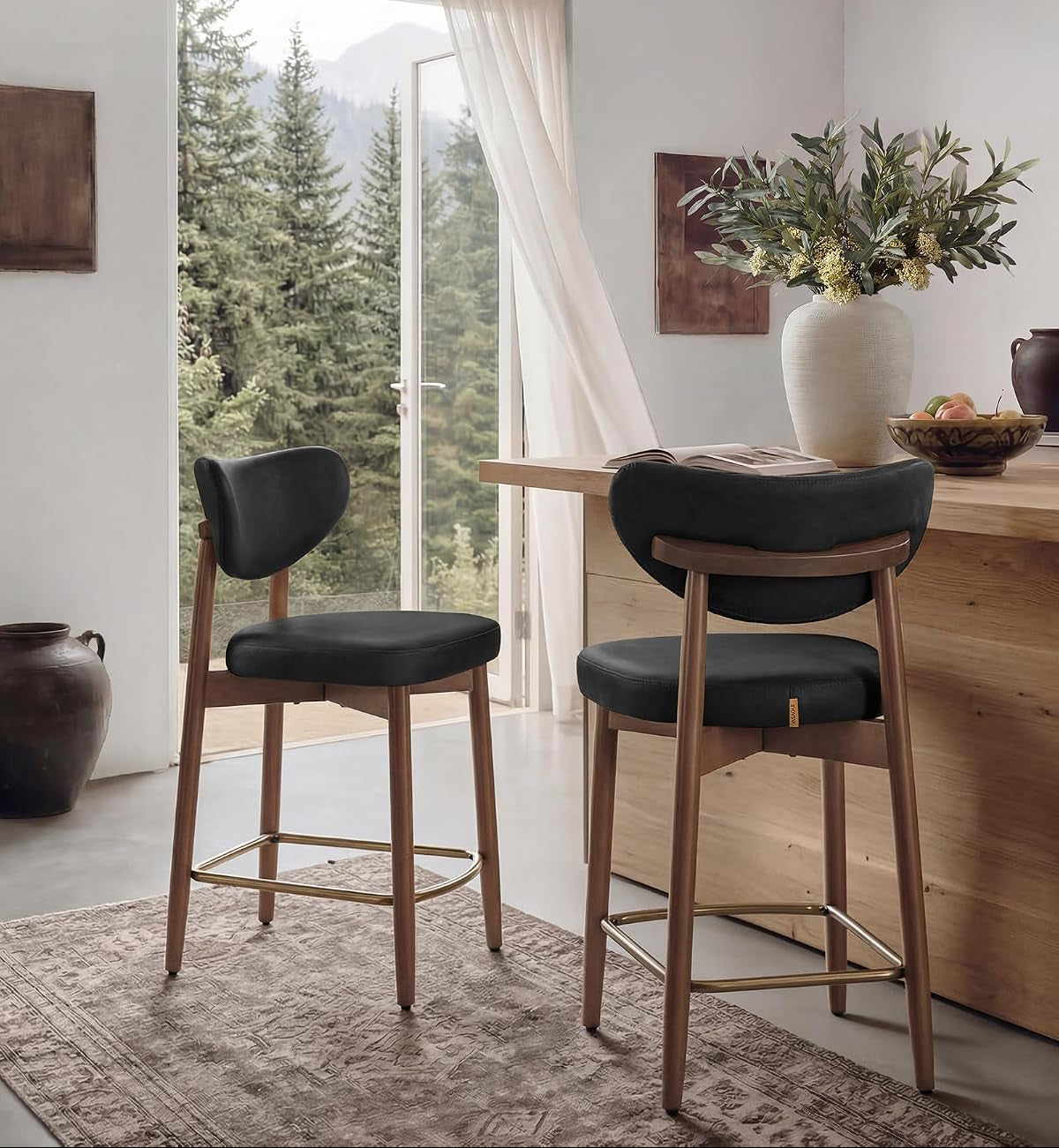 2er-Set Barhocker Mit Rückenlehne - PU-Leder Mit Massiven Holzbeinen - Extra Dickes Sitzkissen