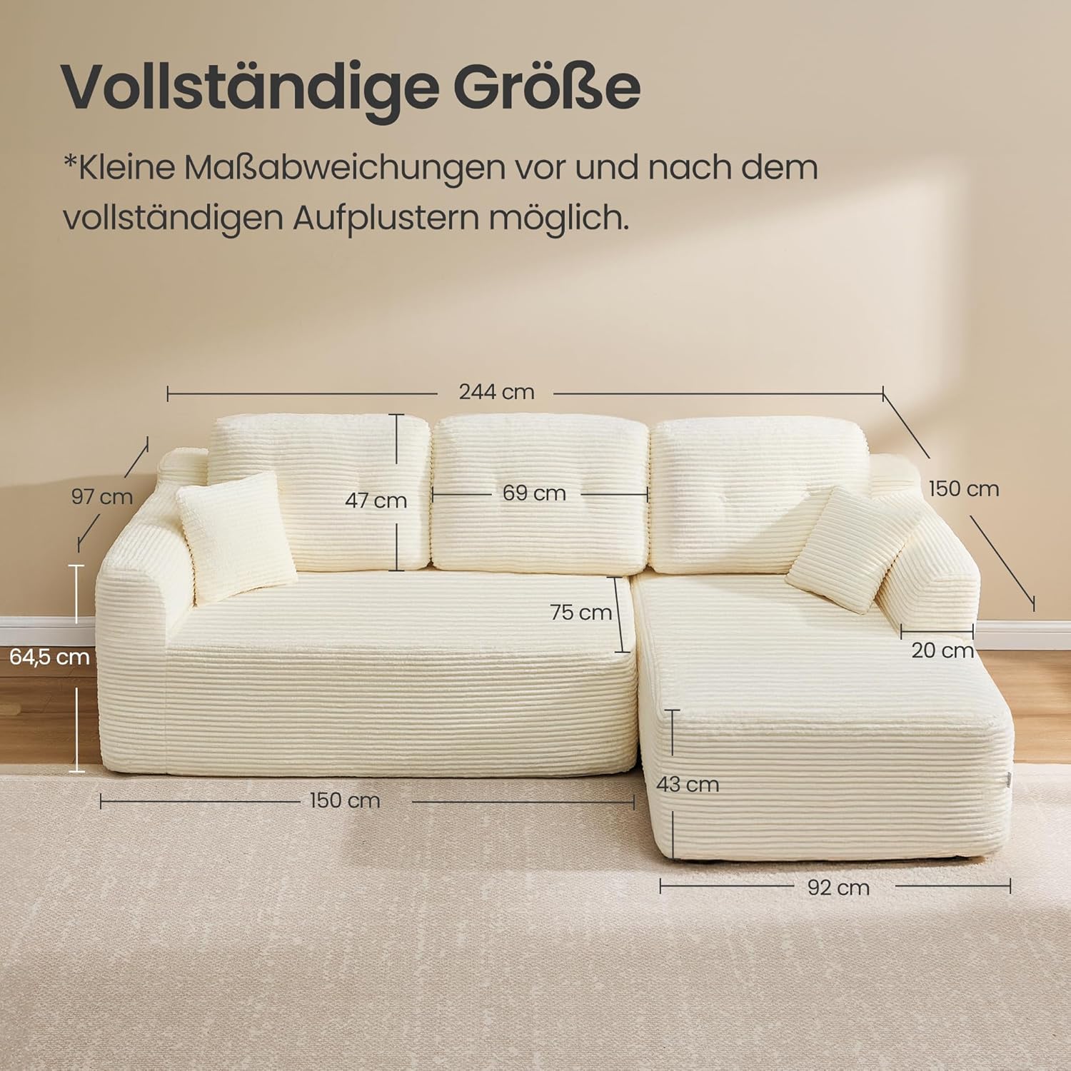 Ecksofa – Modulares Schlafsofa – 244 cm breit – mit Chaiselongue rechts