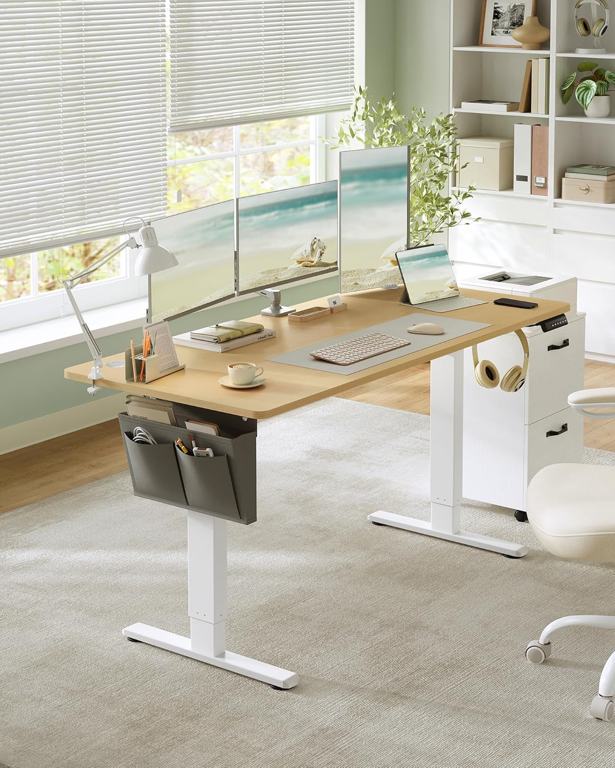 Combi+ Elektrisch höhenverstellbarer Schreibtisch + ergonomischer Bürostuhl – Komplettes Arbeitsplatz-Set – 120 x 60 bis 180 x 80 cm – USB-C-Schnellladegerät