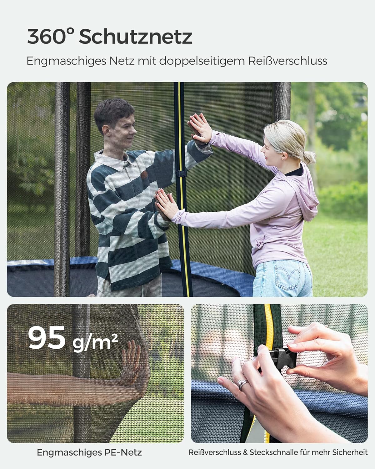 Gartentrampolin – 244 cm – Mit Sicherheitsnetz, Leiter und Randabdeckung – TÜV Rheinland-zertifiziert