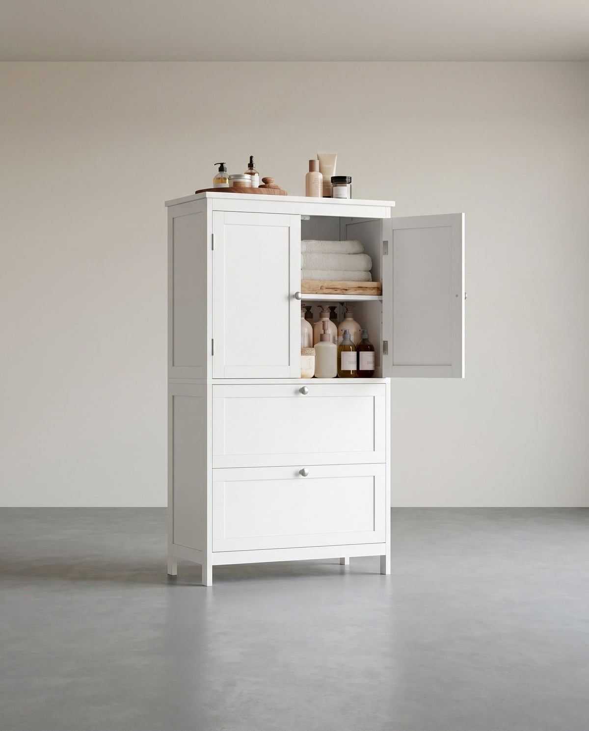 Badezimmerschränke – 30 x 60 x 110 cm – 2 Türen – 2 Schubladen – MDF – Verstellbarer Boden – 18,5 kg – Maximale Belastung 136 kg