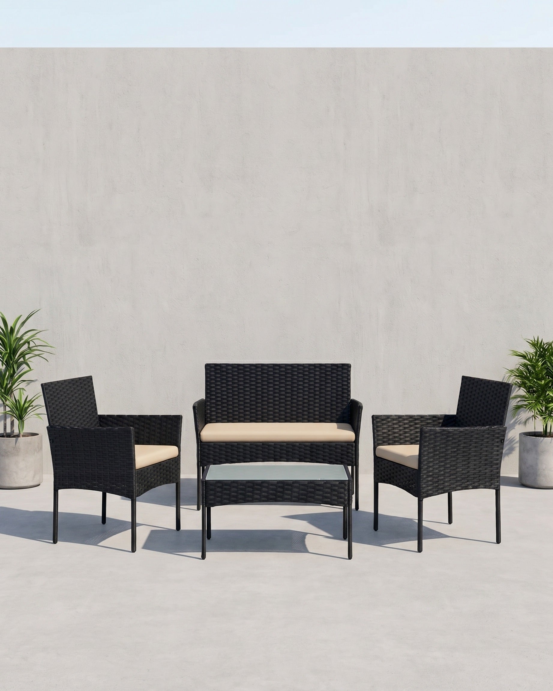 Rattanoptik Gartenset - Balkonset - Gartenstühle mit Tisch