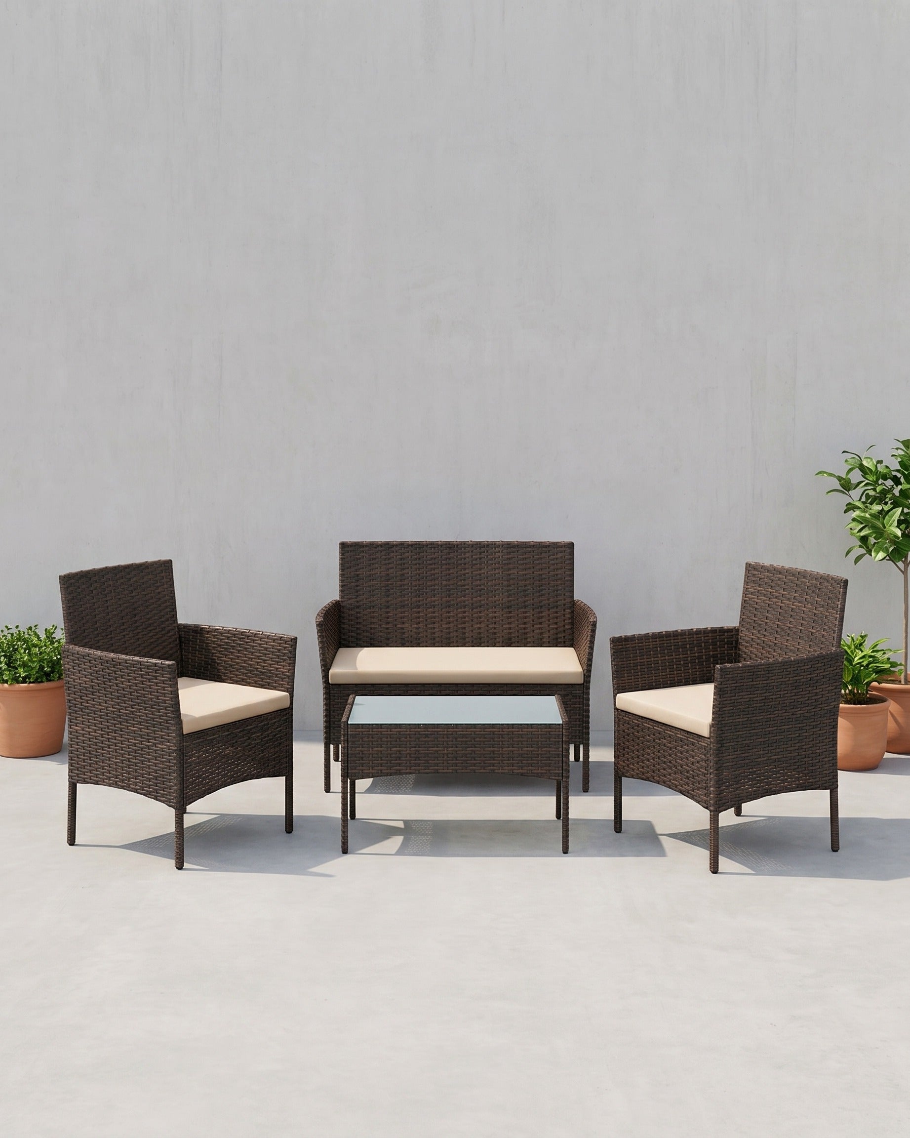 Rattanoptik Gartenset - Balkonset - Gartenstühle mit Tisch