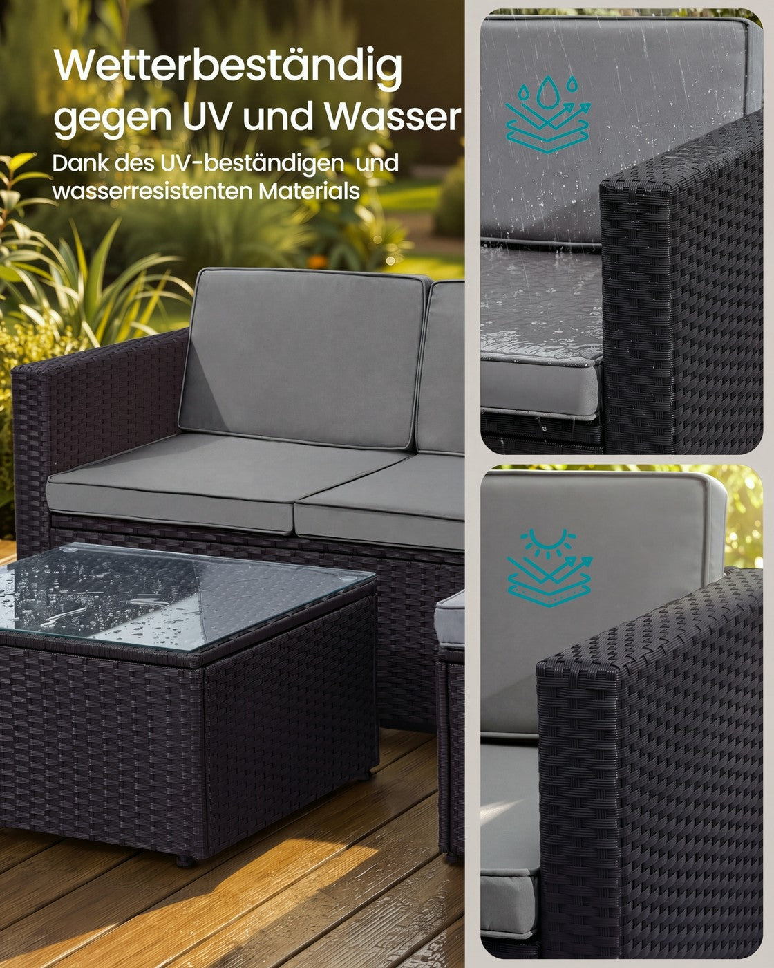 Lounge Set mit Tisch - Gartenbank - Gartenset - Polyrattan Gartenmöbel Set