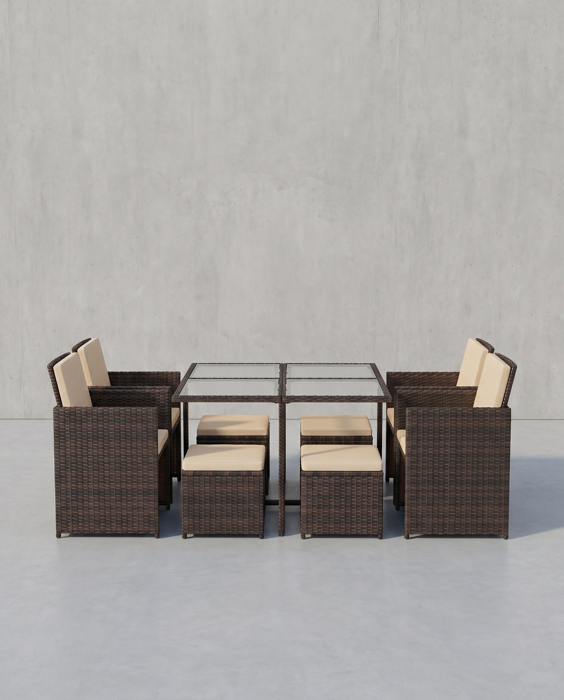 Komplettes Gartenmöbel-Set – Polyrattan-Stühle + Tisch – Terrassenset mit Kissen
