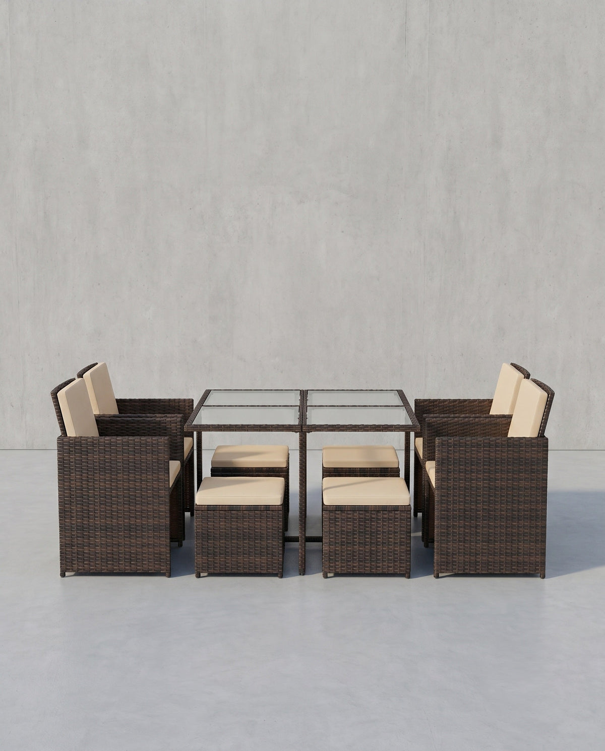 Komplettes Gartenmöbel-Set – Polyrattan-Stühle + Tisch – Terrassenset mit Kissen