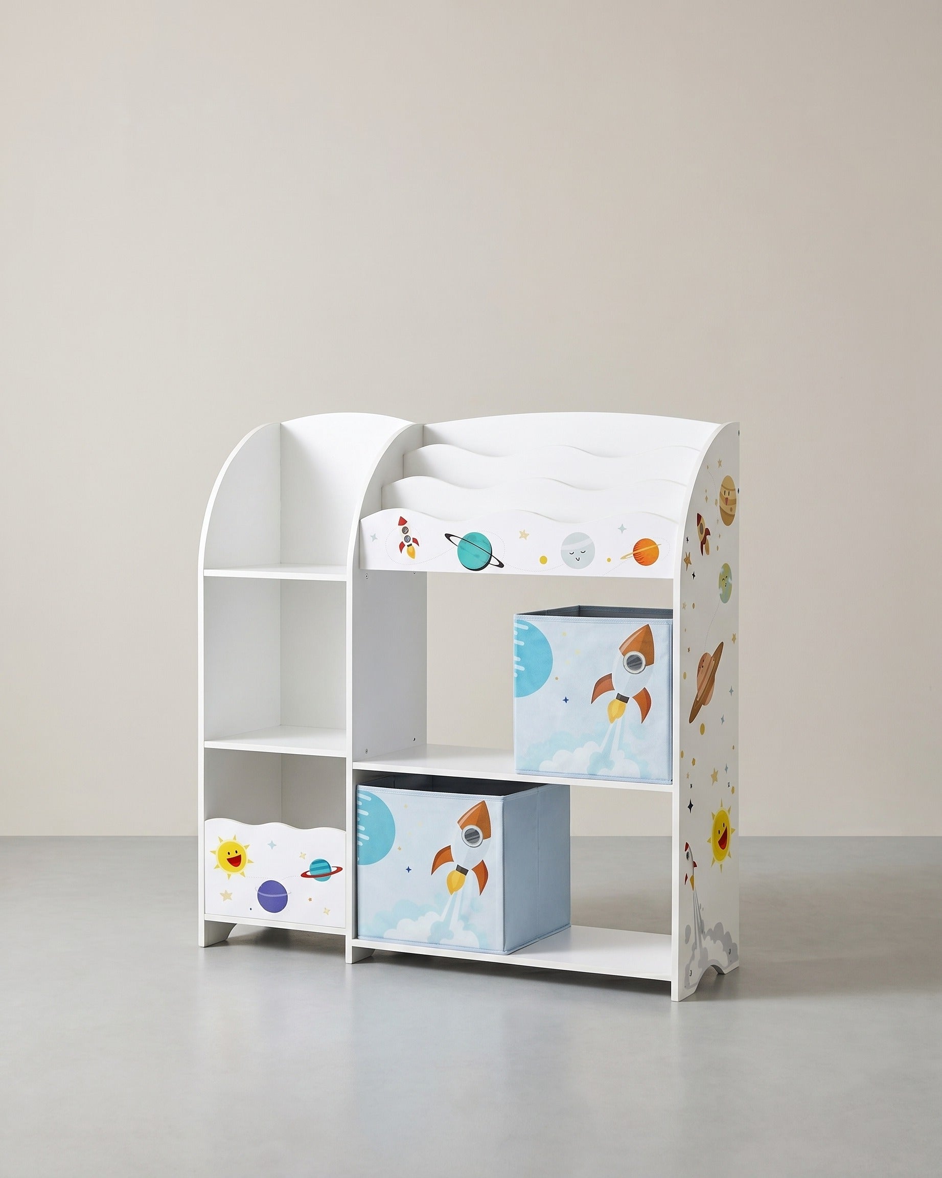 Kinderzimmer-Kleiderschrank mit 3 Einlegeböden und Stoffschubladen