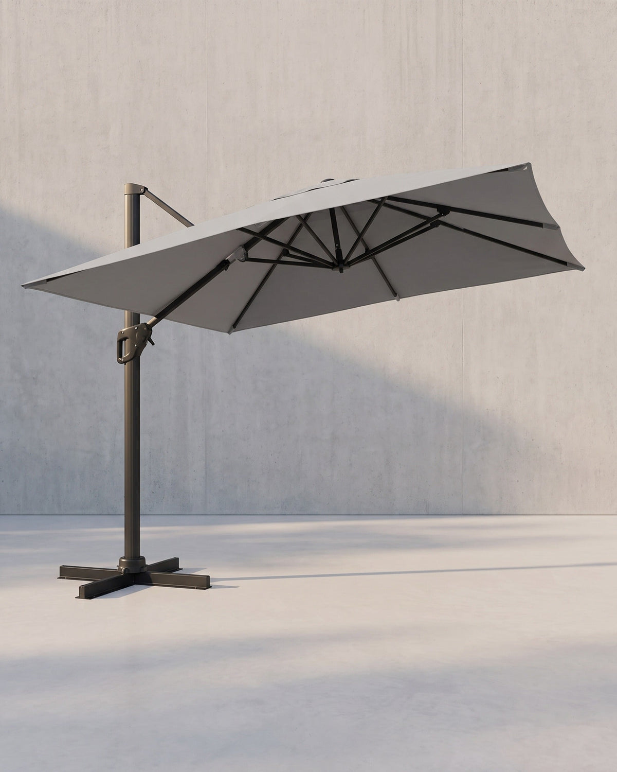 Freiarm-Sonnenschirm 290 x 290 cm – 360° drehbar – Neigungswinkel verstellbar – UPF 50+ – mit Ständer und Schutzhülle