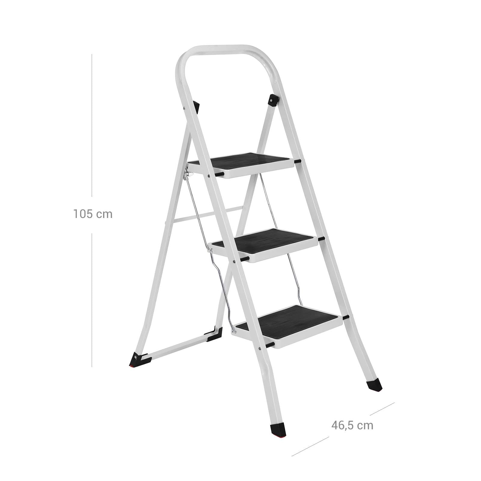 Klappbare Haushaltsleiter – 3 Stufen – Stahltrittleiter mit Griff – 150 kg Tragfähigkeit