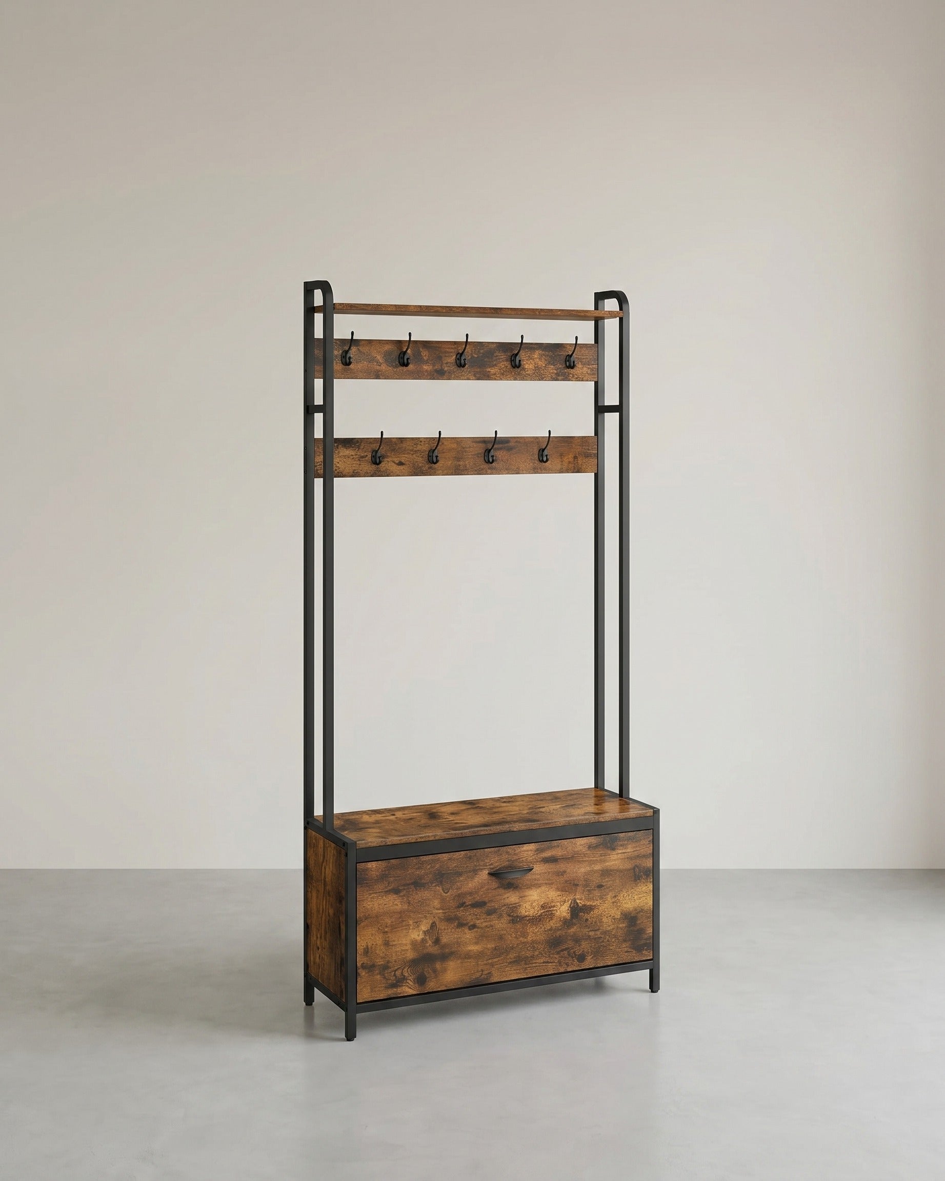 Garderobe mit Bank und Schuhschrank - Industriedesign - 4-in-1 Flurmöbel 85 cm