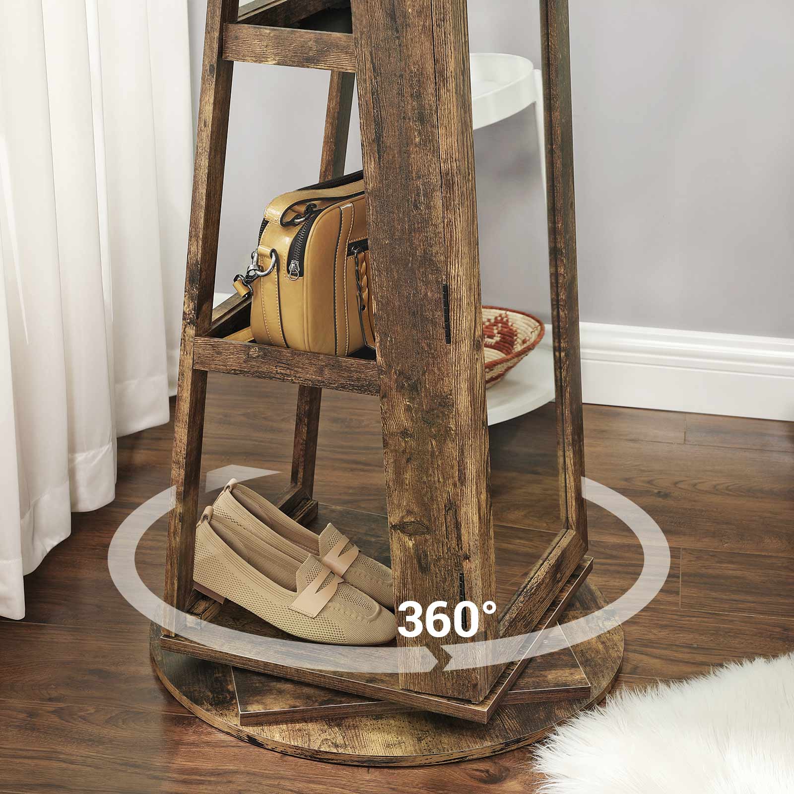 Stehender, 360° drehbarer Schmuckspiegelschrank mit Schloss