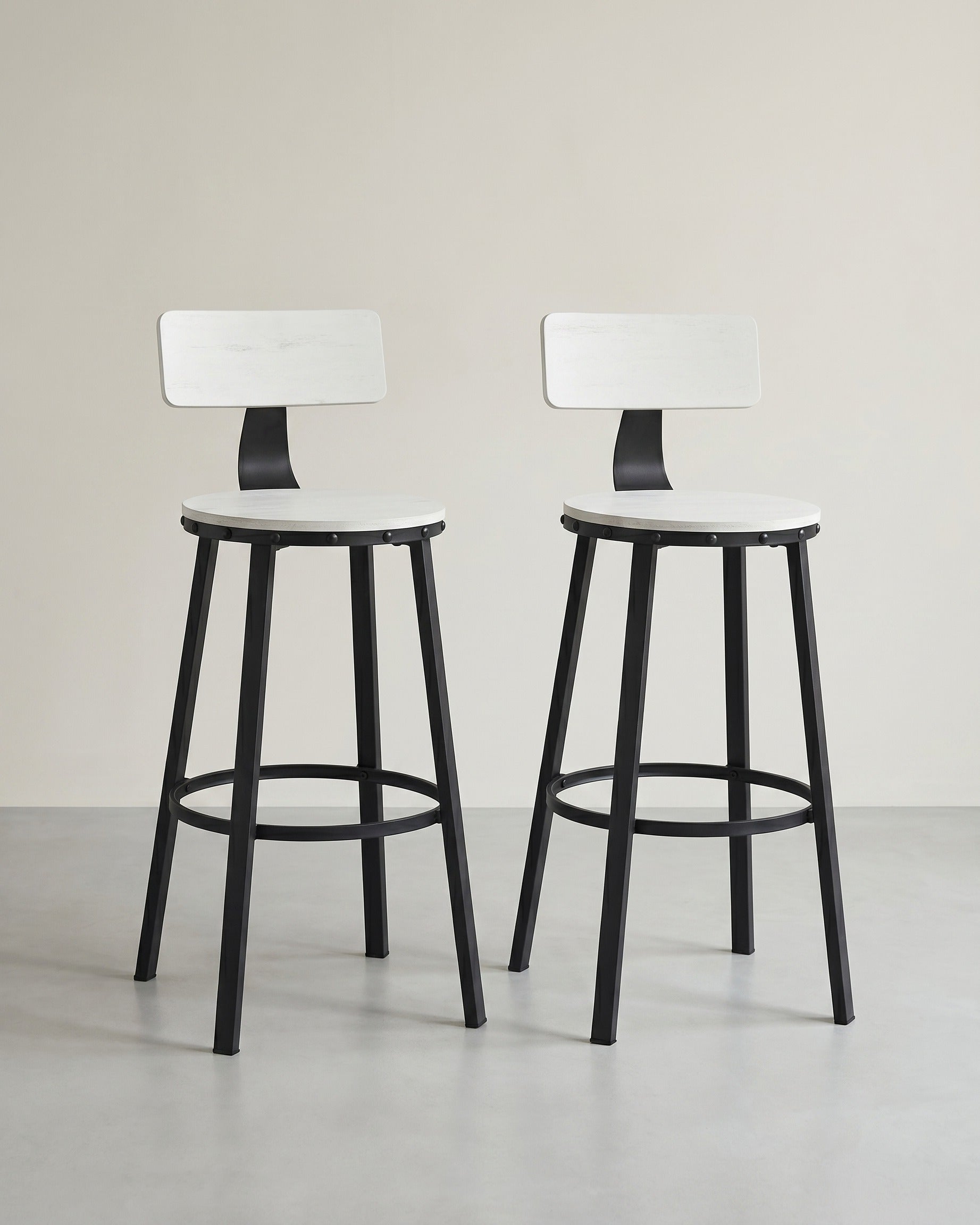 Industrielle Barhocker – 2er-Set – Vintage-Holzsitz