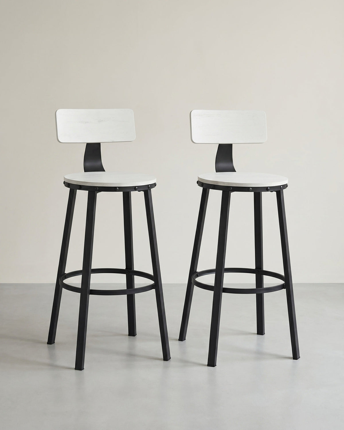 Industrielle Barhocker – 2er-Set – Vintage-Holzsitz